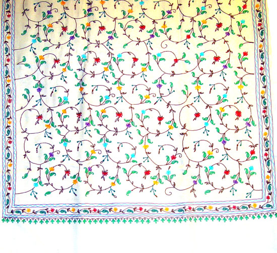 70% pashmina/30% silk fullsize shawls with multi-color Kanya Devi embroidery