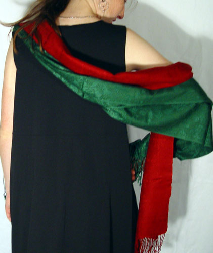 70% pashmina/30% silk crimson and hunter green Jacquard mufflers