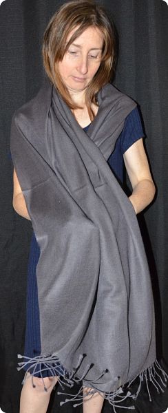 (ADft-036DD) Sunrise Pashmina 70% cashmere /30% silk shawl, Charcoal, twill weave,  tasseled fringe
