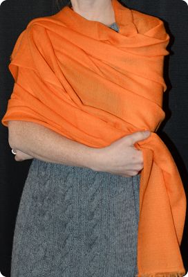 Sunrise Pashmina Pumori 100% cashmere shawl,  Burnt Orange    (#pm-404) ,  diamond weave,  ragged fringe