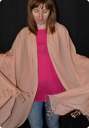 (VIS #Sft-79L) Sunrise Pashmina 100% cashmere shawl,  Rose Quartz, basic weave,  tasseled fringe