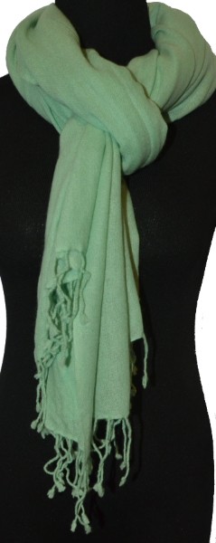 Empar is wearing a full size Sagarmatha shawl  in  Aqua, or Light Jade Green, SFT-226