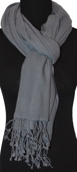 Empar is wearing a full size Sagarmatha shawl in Medium Gray, SFT-34
