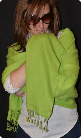  Sunrise Pashmina 100% cashmere shawl, twill weave,  tasseled fringe  in  Macaw Green (#Tmt-9)