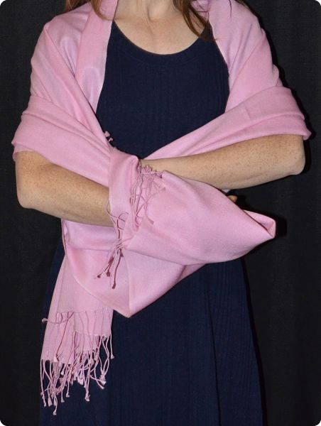 (ADft-215) Sunrise Pashmina 70% cashmere /30% silk shawl, Pink, twill weave,  tasseled fringe