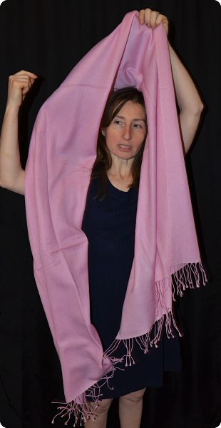 Empar is wearing a fullsize Ama Dablam shawl in Pink (#ADft-215)
