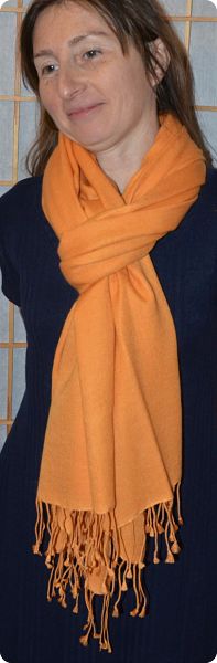(ADft-076) Sunrise Pashmina 70% cashmere /30% silk shawl, Russet Orange, twill weave,  tasseled fringe